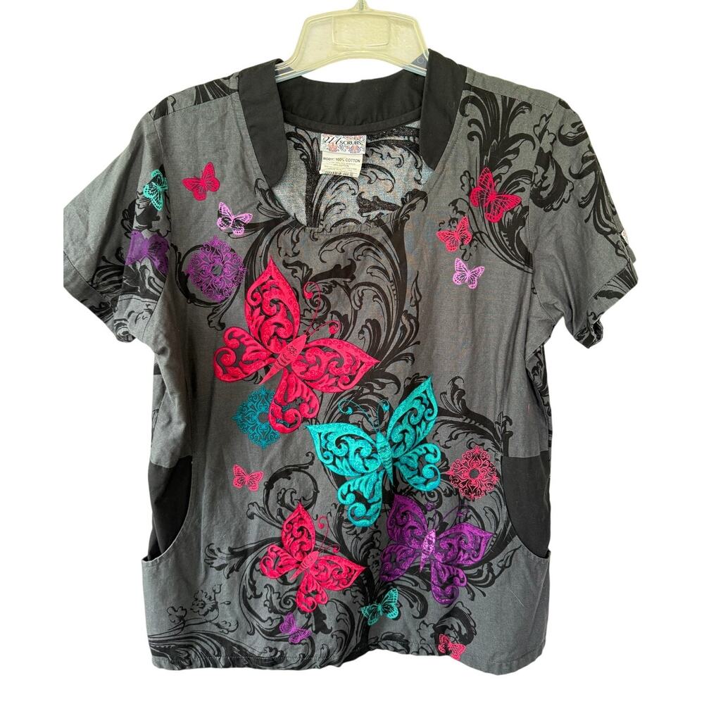 UA Scrubs Gray Multicolor Butterflies scrubs size L